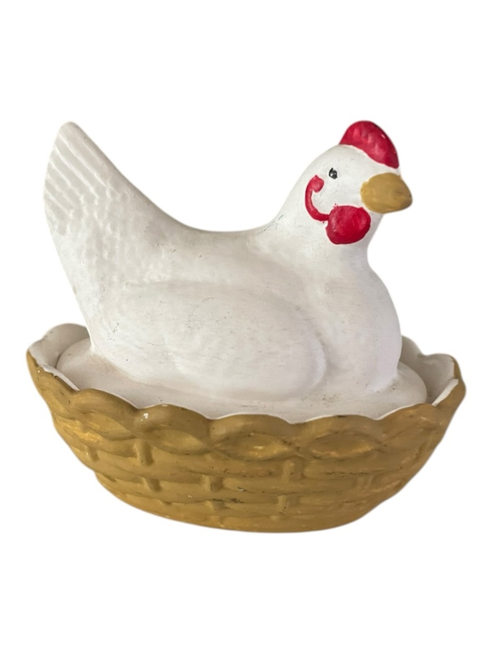 Miniature 3” Bisque Hen on Nest Vintage Farmhouse Decor - Unmarked